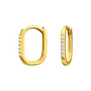 14k Gold CZ Oval Huggie Earrings